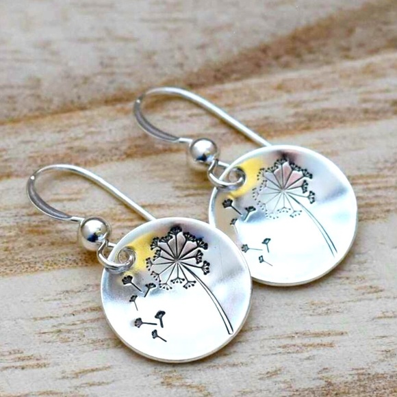 Dandelion Silver Drop Earrings - Picture 1 of 2